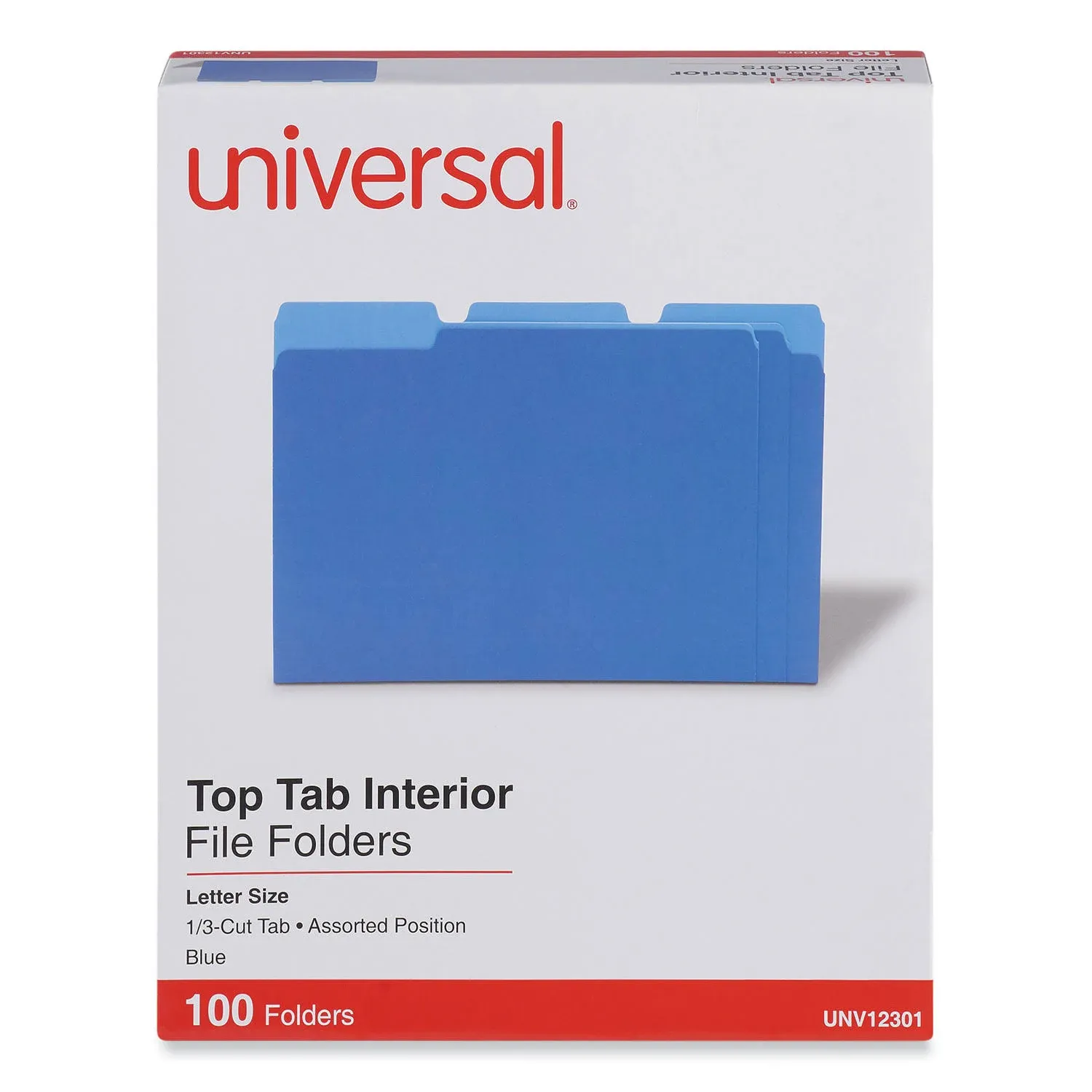 Interior File Folders, 1/3-Cut Tabs, Letter Size, Blue, 100/Box