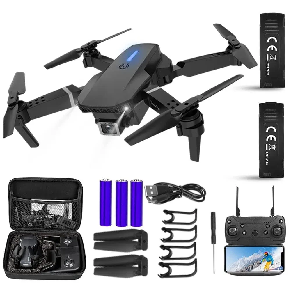 VISNEE Newest Drone with 1080P Camera-2K UAV:2 Batteries,One Key Take Off/Land,Altitude Hold,Automatic Avoidance Obstacles,360° Flip-Carrying Case