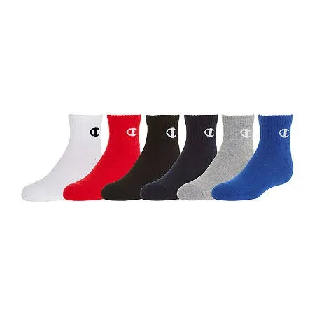 Champion Big Boys 6 Pair Quarter Socks, 7-9 , Multiple Colors