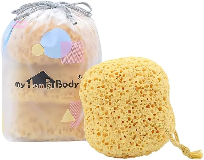 myHomeBody Bath Sponge, Foam Loofah Sponge, Body Sponge for Shower – Large Size, Lots of Lather, Curvy, 3 Pack