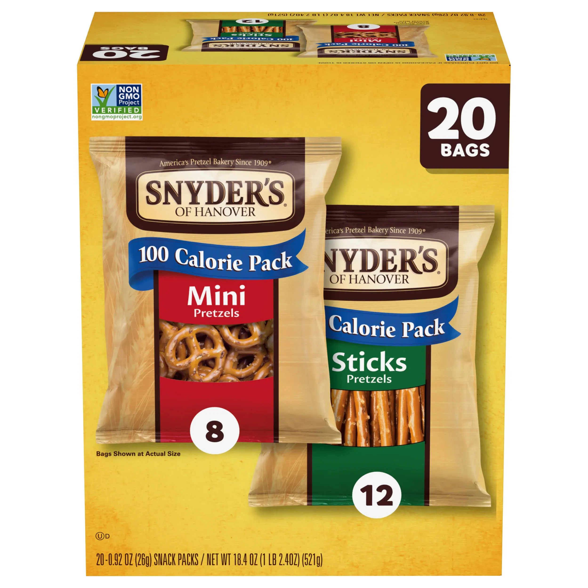 Snyder's of Hanover 100 Calorie Variety Pack Minis & Sticks Pretzels (0.92 oz 20 ...