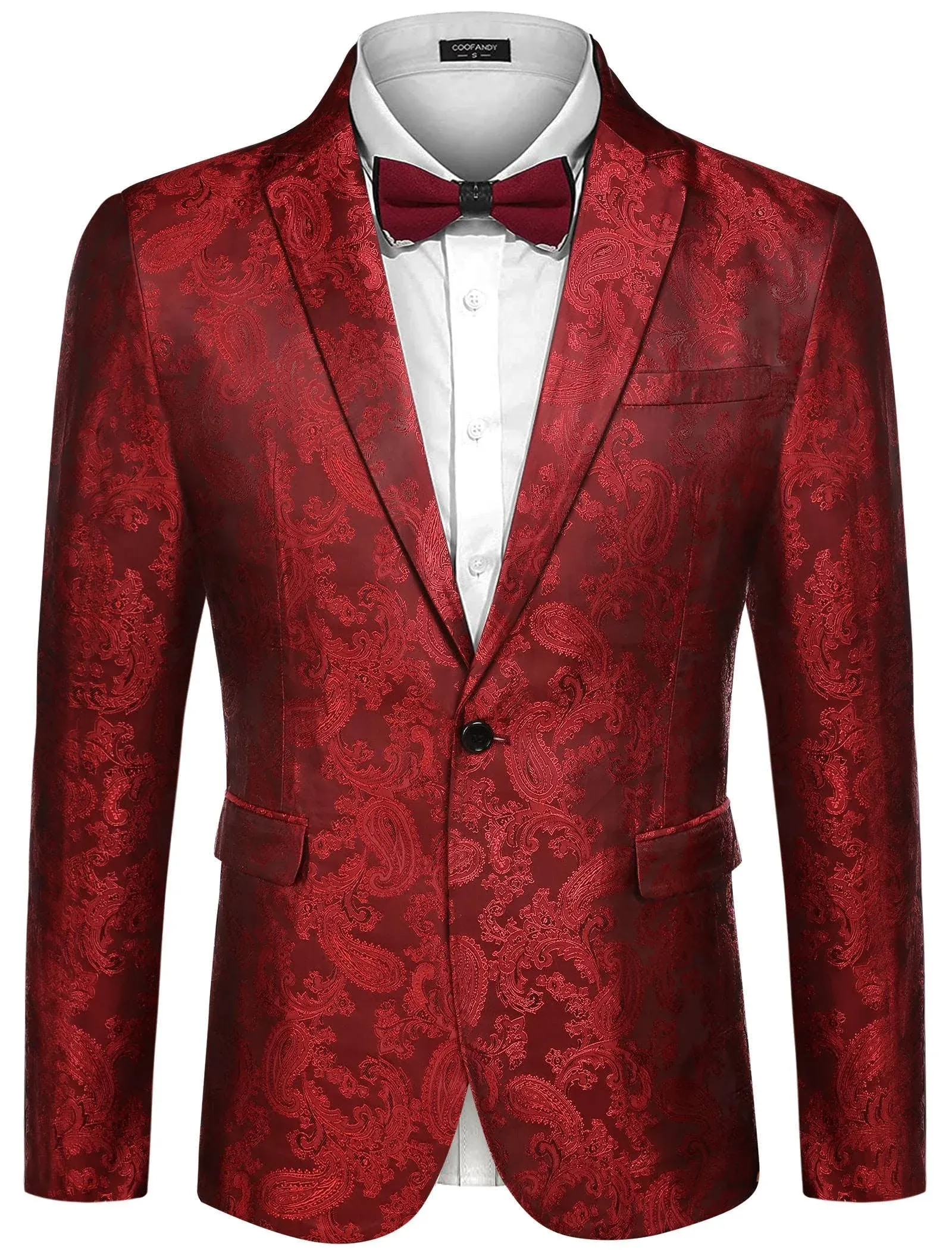 Men Suit Red Paisley Floral Luxury Prom Party Groom Tuxedo Wedding Suit Blazer