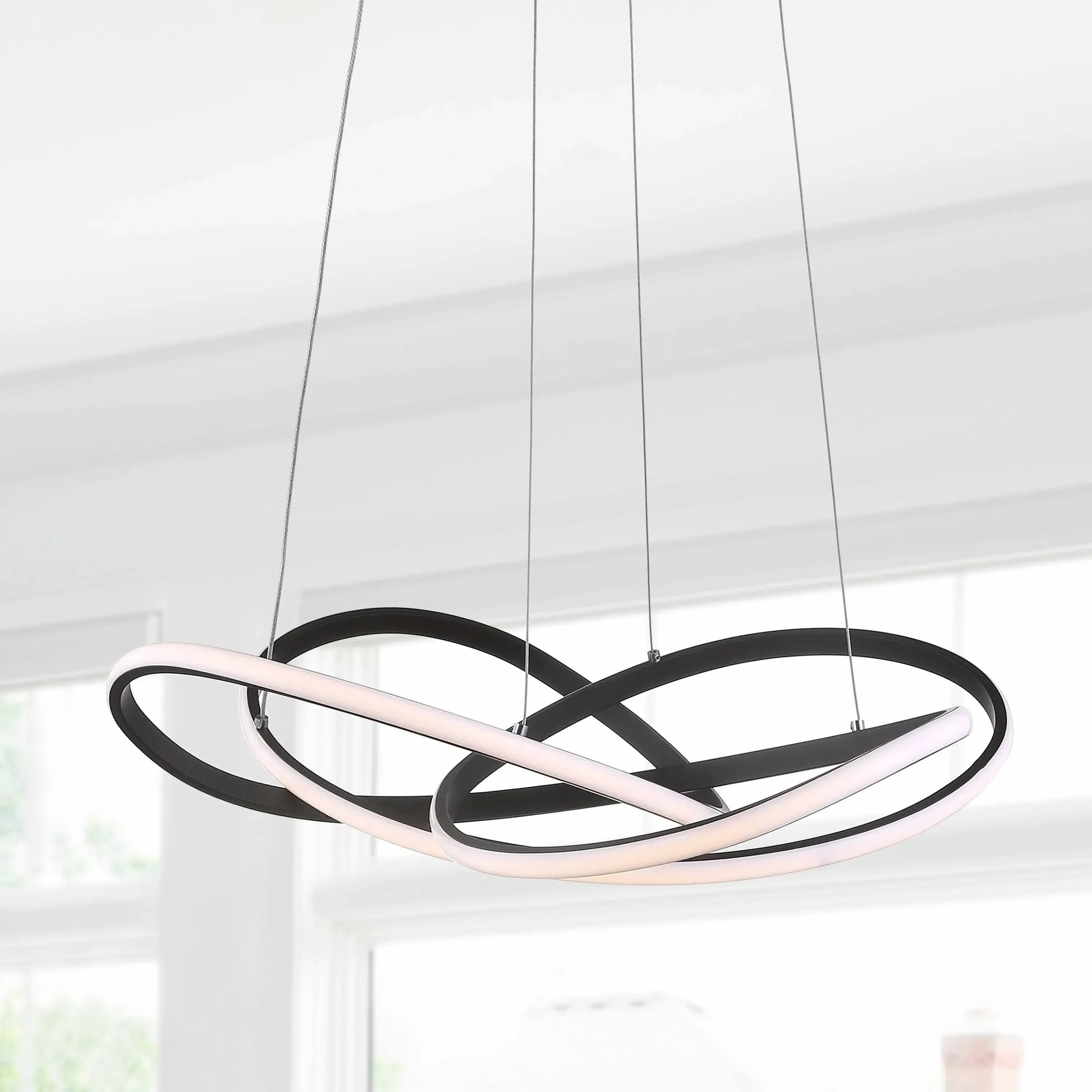 Jonathan Y Alexia 25" Abstract Integrated LED Metal Adjustable Pendant - Black