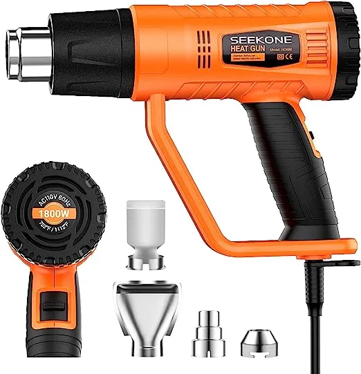 Heat Gun 1800W Heavy Duty Fast Heat Hot Air Gun Kit with 752℉&amp;1112℉（400<wbr/>℃-600℃） 