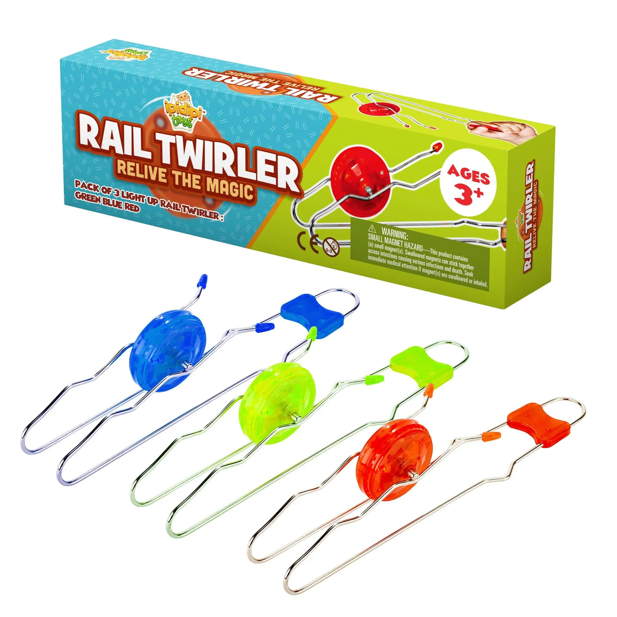 Retro Magic Rail Twirler - 3 Pack - Light Up Magnetic Stocking Stuffers for Kids ...