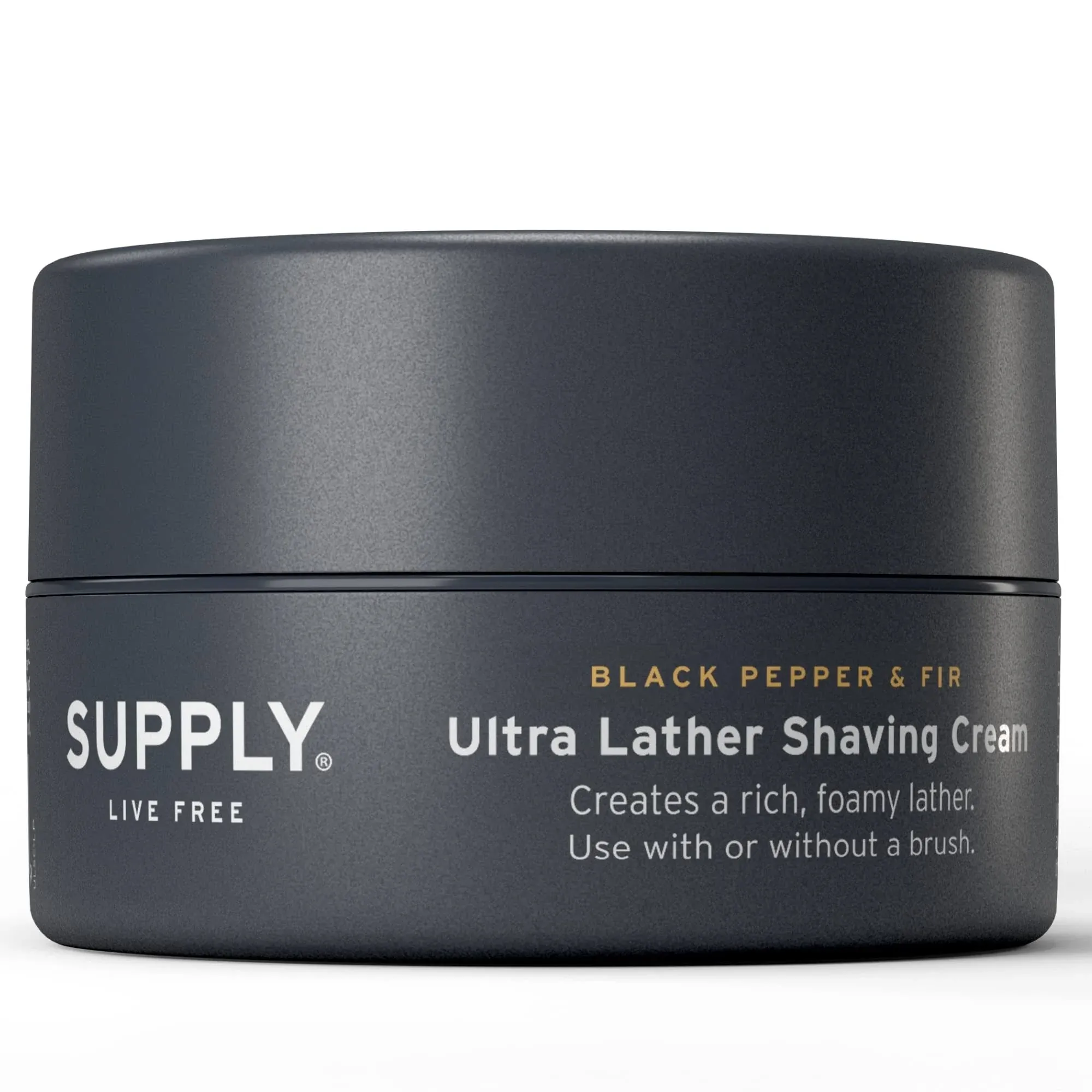 SUPPLY Ultra Lather Shaving Cream Black Pepper & Fig - Hypoallergenic Formula for Men - 3.4 Oz Jar - Naturally Soothes and Protects, Guards Against Razor Burn and Irritation