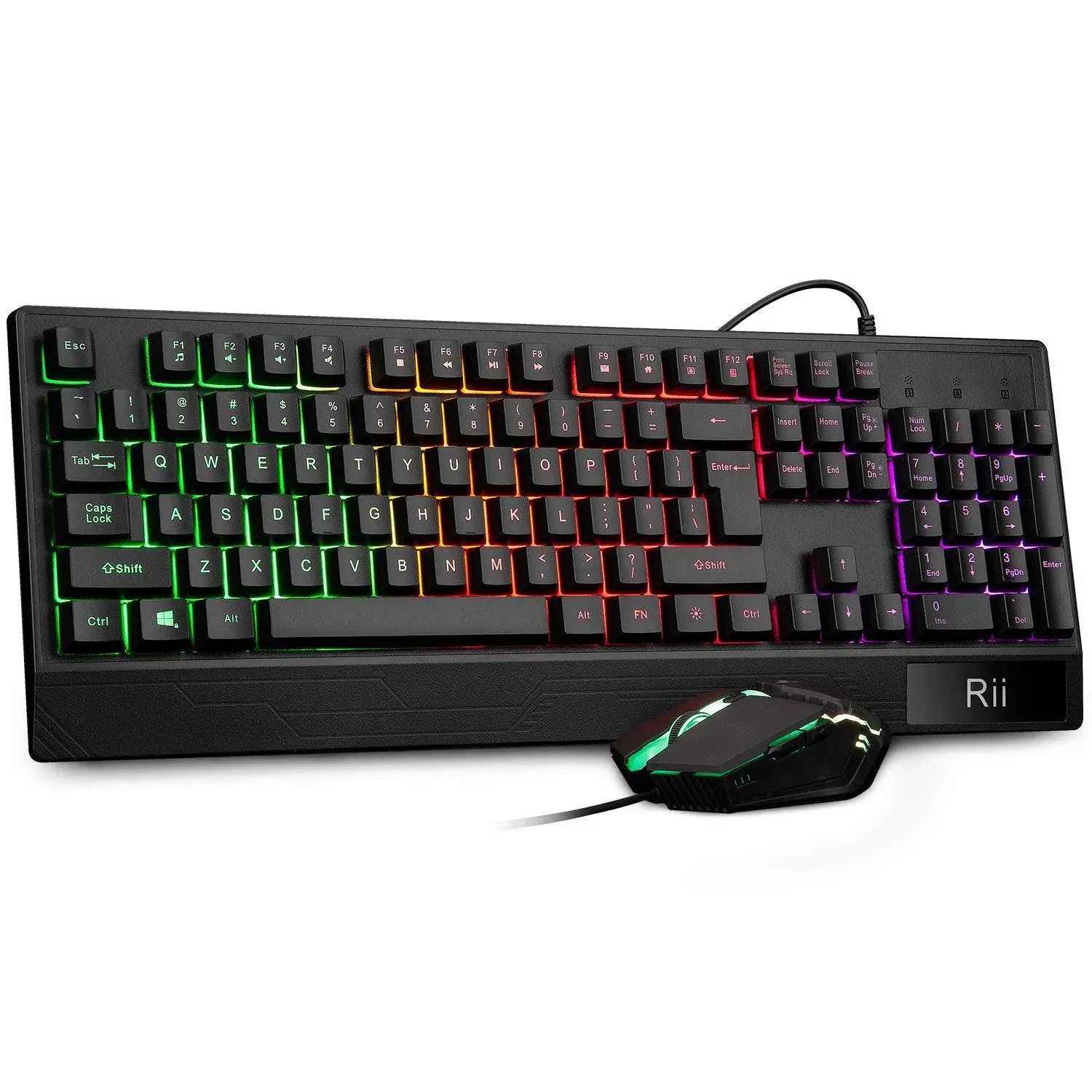 Rii RK400 RGB Gaming Keyboard and Mouse Combo ,Wired Mechanical Feel 3-LED Backlit Keyboard,104 Keys USB Ergonomic Wrist Rest Keyboard,6 Button RGB