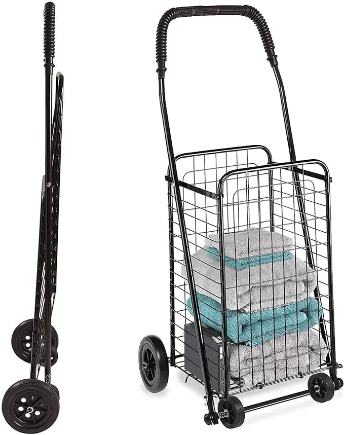 DMI Utility Cart with Wheels to be used for Shopping, Grocery, Laundry and Stair Climber Cart, Weighs 7.5 Pounds but holds up to 90 Pounds, Compact and Foldable, Black