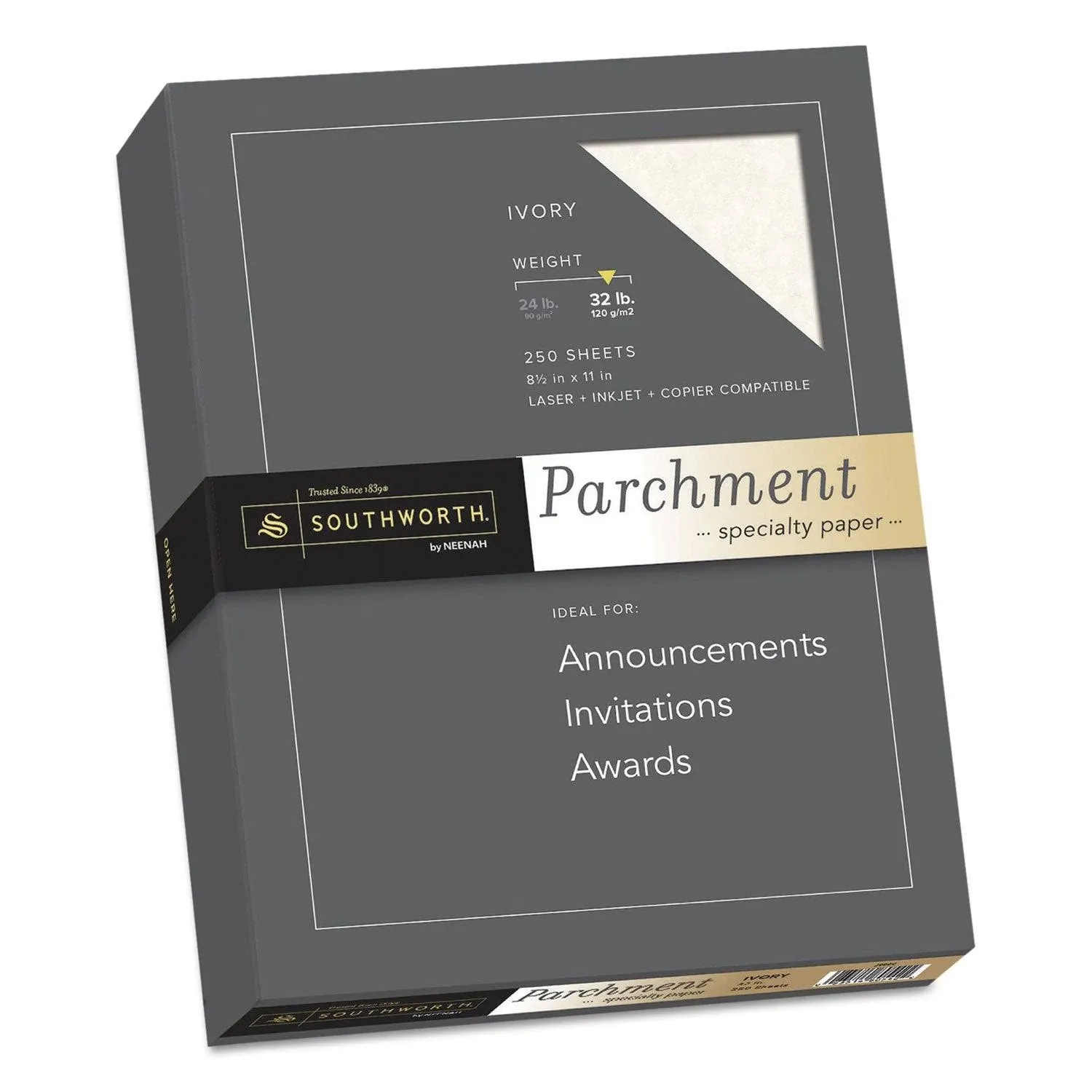 Southworth J988C Parchment Specialty Paper, 32 lb, 8.5 x 11, Ivory, 250/Pack