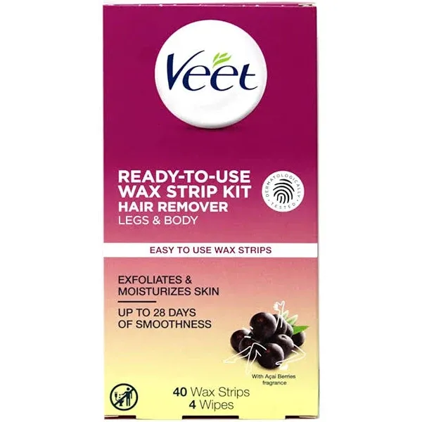 Veet Leg and Body Wax Strip Kit 40 Wax Strips and 4 Wipes ( Pack 2) EXP 5/24