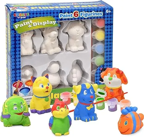 Number 1 in Gadgets Paint Your Own Pet Figurines, Decorate Your Own Painting Set, Includes 6 Pet Figurines, 6 Pots of Paint, Complete Plaster Craft Kit for Kids