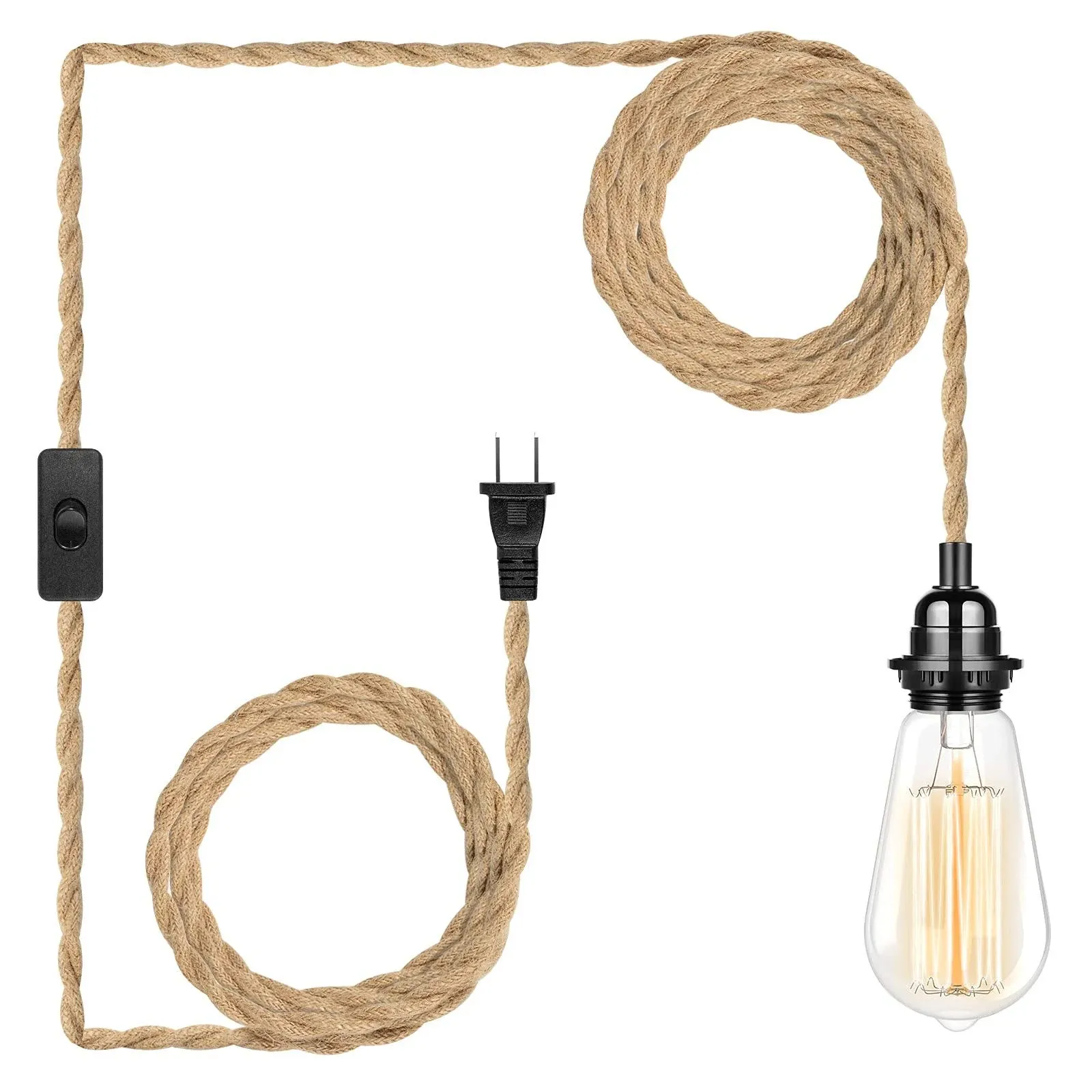 HURYEE Plug in Hanging Light Fixture, 15ft Pendant Lamp Lights Cord with Switch ...