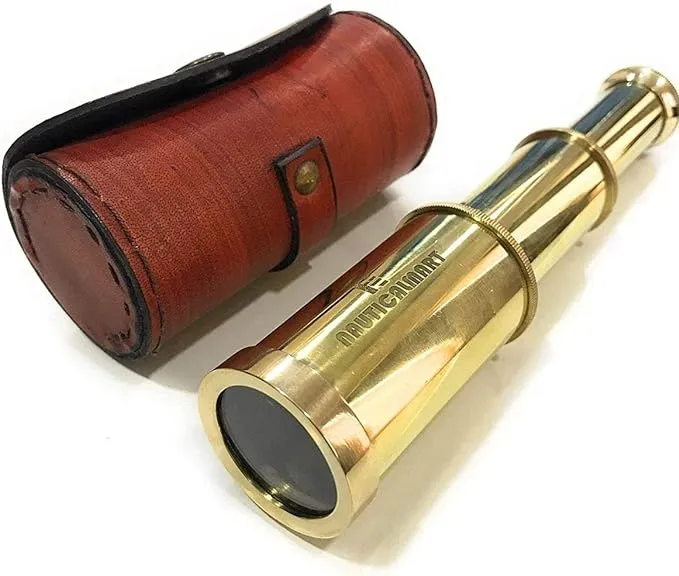 Solid Brass Handheld Telescope 6 inch - Nautical Pirate Spy Glass with Free Case