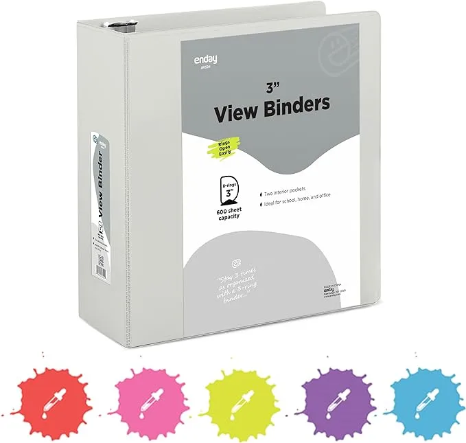 Enday 3-Inch Slant-D Ring View Binder with 2 Pockets, Gray