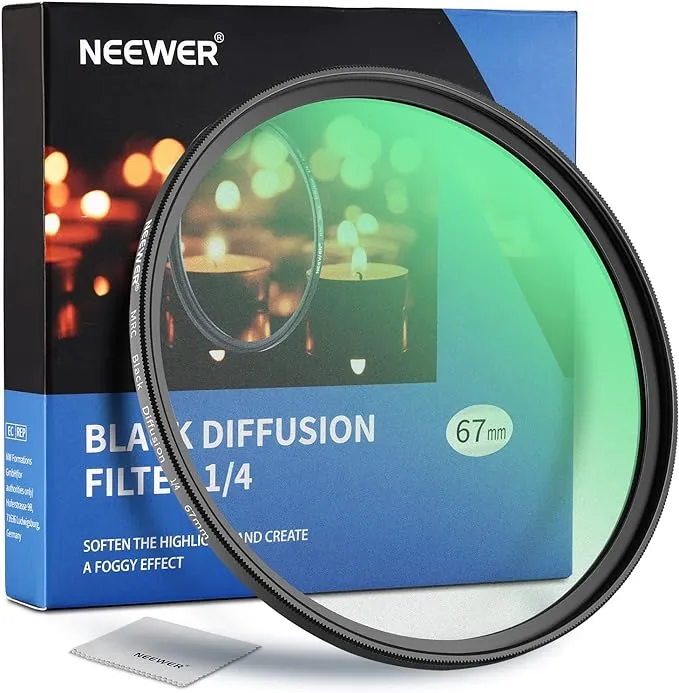 NEEWER 67mm Black Diffusion 1/4 Filter Mist Dreamy Cinematic Effect Filter Ultra Slim Water Repellent Scratch Resistant HD Optical Glass, 30 Layers Nano Coatings for Video/Vlog/Portrait Photography