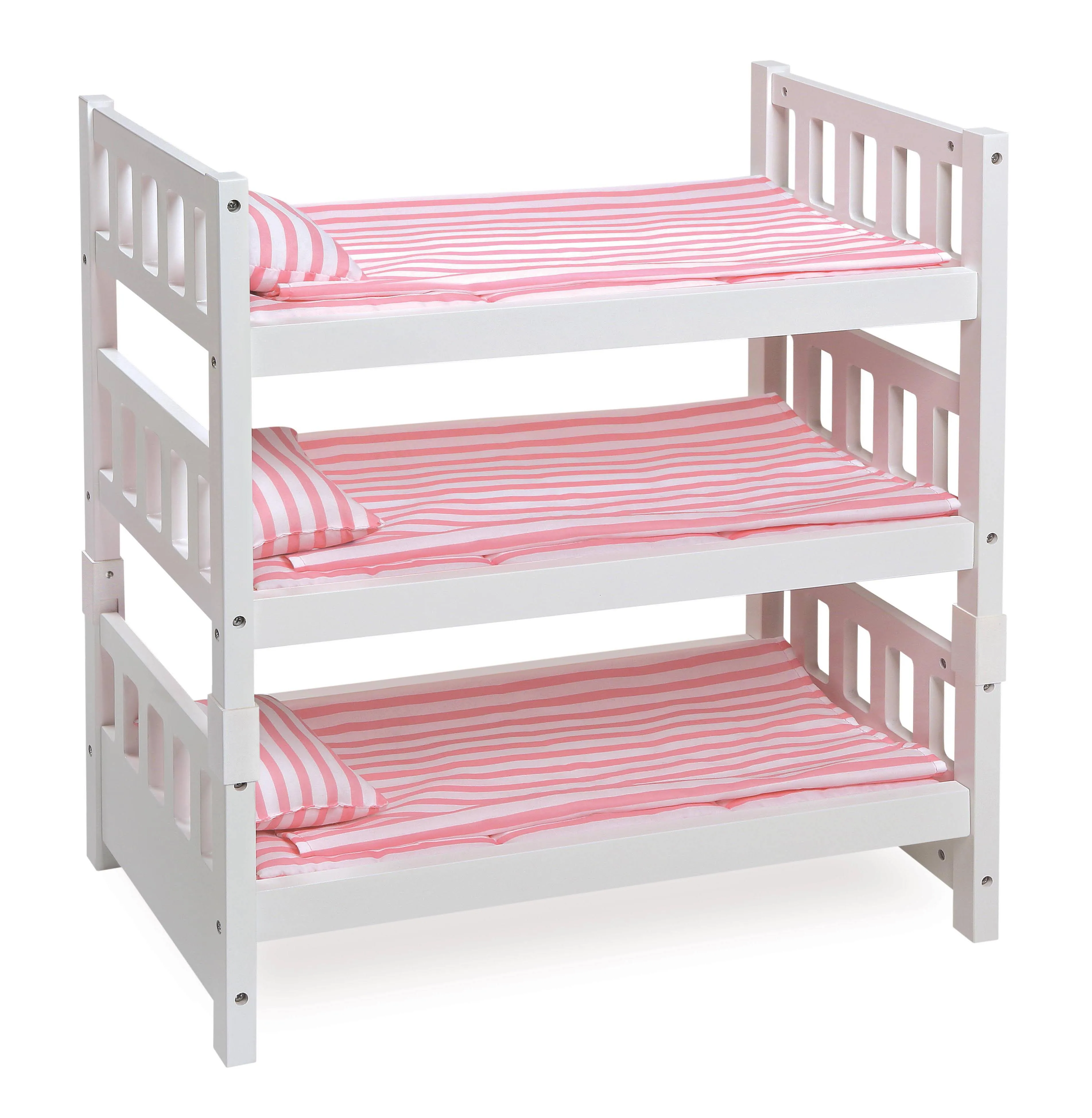 1-2-3 Convertible Doll Bunk Bed w/ Bedding in Pink/Stripe - Badger Basket 18581