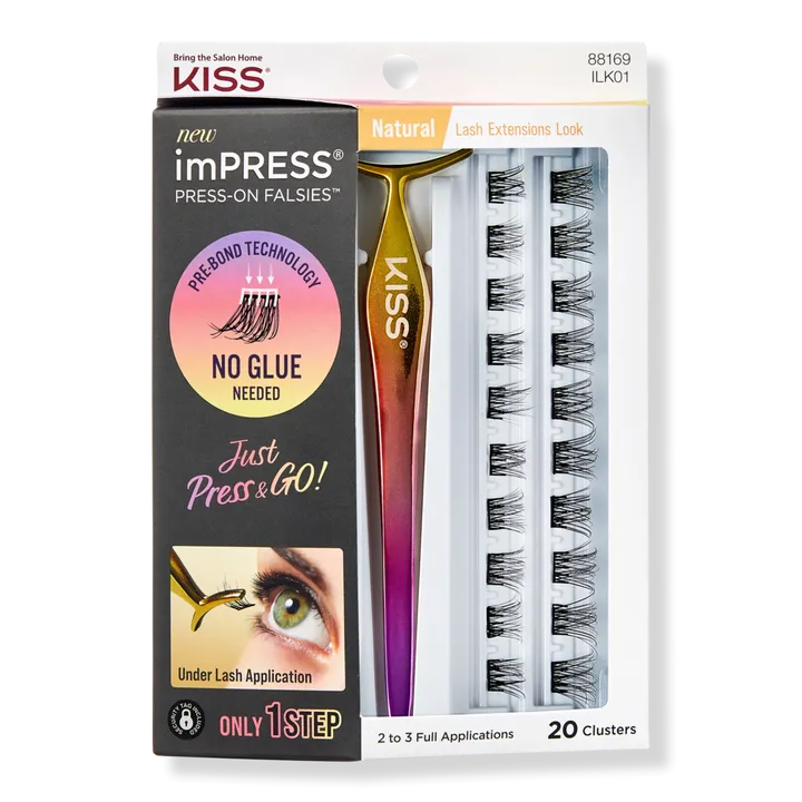 imPRESS Press-On Falsies Eyelash Clusters Kit, Natural, Black, No Glue Needed, Fuss Free, Invisible Band, Natural, 24 Hours, No Damage, No Sticky Residue, Flawless, Quick & Easy | 20 Clusters