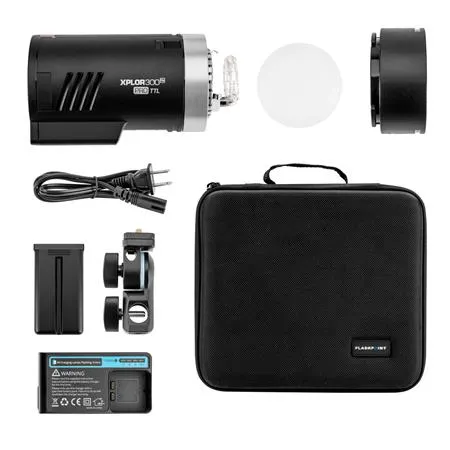 Flashpoint XPLOR 300 Pro TTL R2 Battery-Powered Portable Monolight for Strobe Light Photography, 300Ws, 2.4G HSS 1/8000 2600mAh Li-ion Battery, 0.01-1.5s Recycle Time, 5600+/-200K, LED Modeling Light