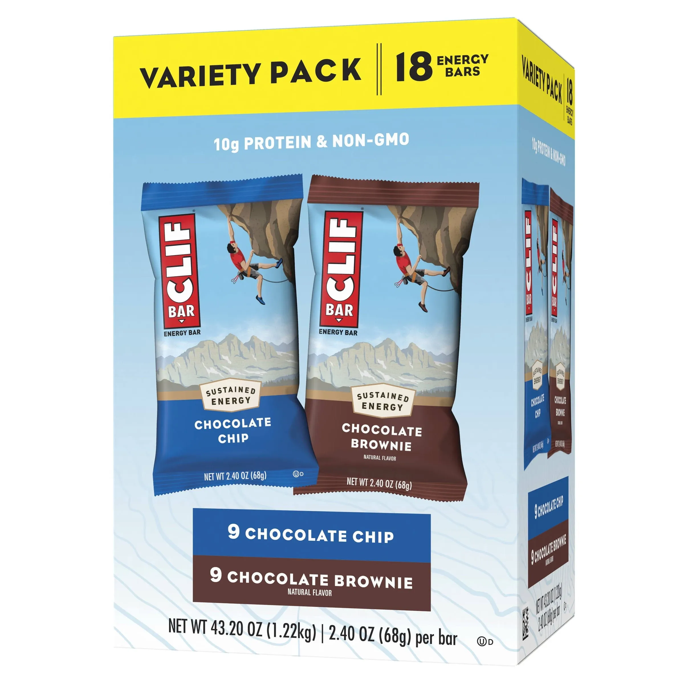 Clif Energy Bars, Chocolate Chip Chocolate Brownie, Variety Pack - 18 pack, 2.40 oz bars