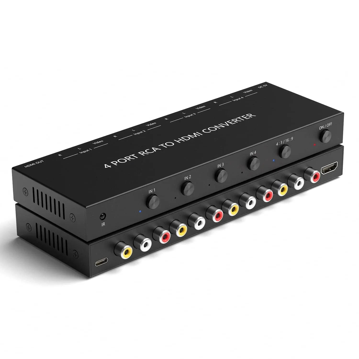 4 Port RCA to HDMI Converter 1080P/720P RCA Composite CVBS AV Switch to HDMI ...