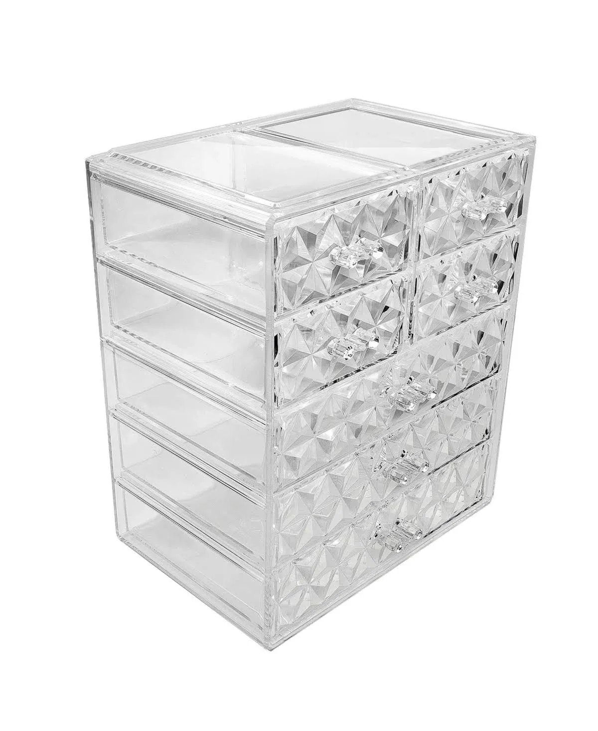 Medium Clear Diamond Makeup Organizer - (3 large / 4 small drawers)