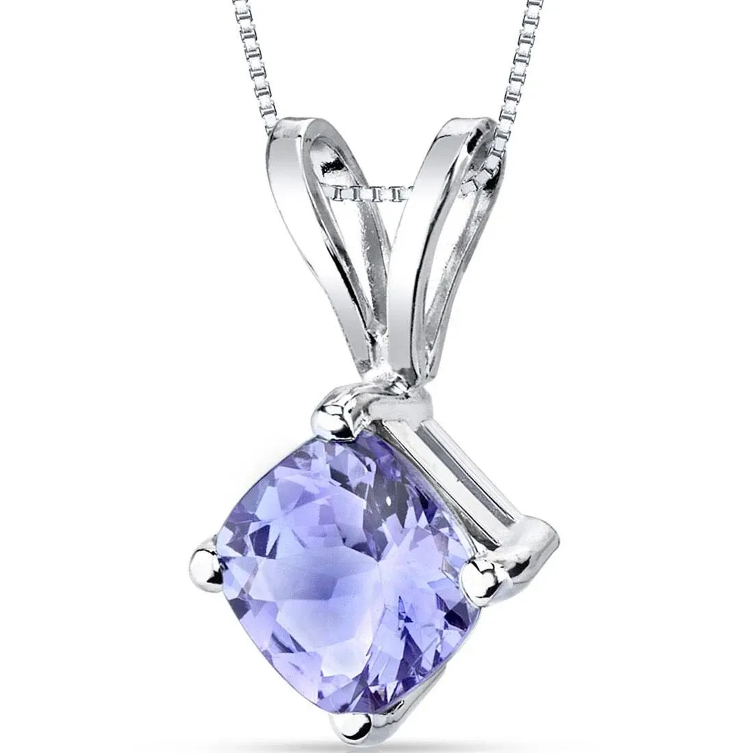 PEORA 14K White Gold Tanzanite Pendant for Women, Genuine Gemstone Classic Solitaire, 1 Carat Cushion Cut, 6mm, AAA Grade