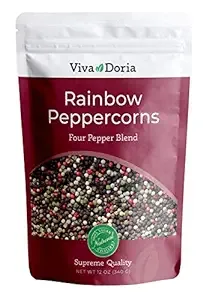 Viva Doria Rainbow Blend Peppercorn, Steam Sterilized Whole Black Pepper, Whole Green Pepper, Whole Pink Pepper, Whole White Pepper, 12 oz, for