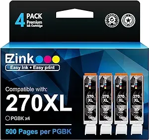 E-Z Ink Compatible Ink Cartridge Replacement for Canon PGI-270XL PGI270XL PGI270 XL PGI-270 to use with MG6821 TS6020 MG6820 MG5720 TS5020 TS8020 TS9020 MG7720 Printer (Large Black, 4 Pack)