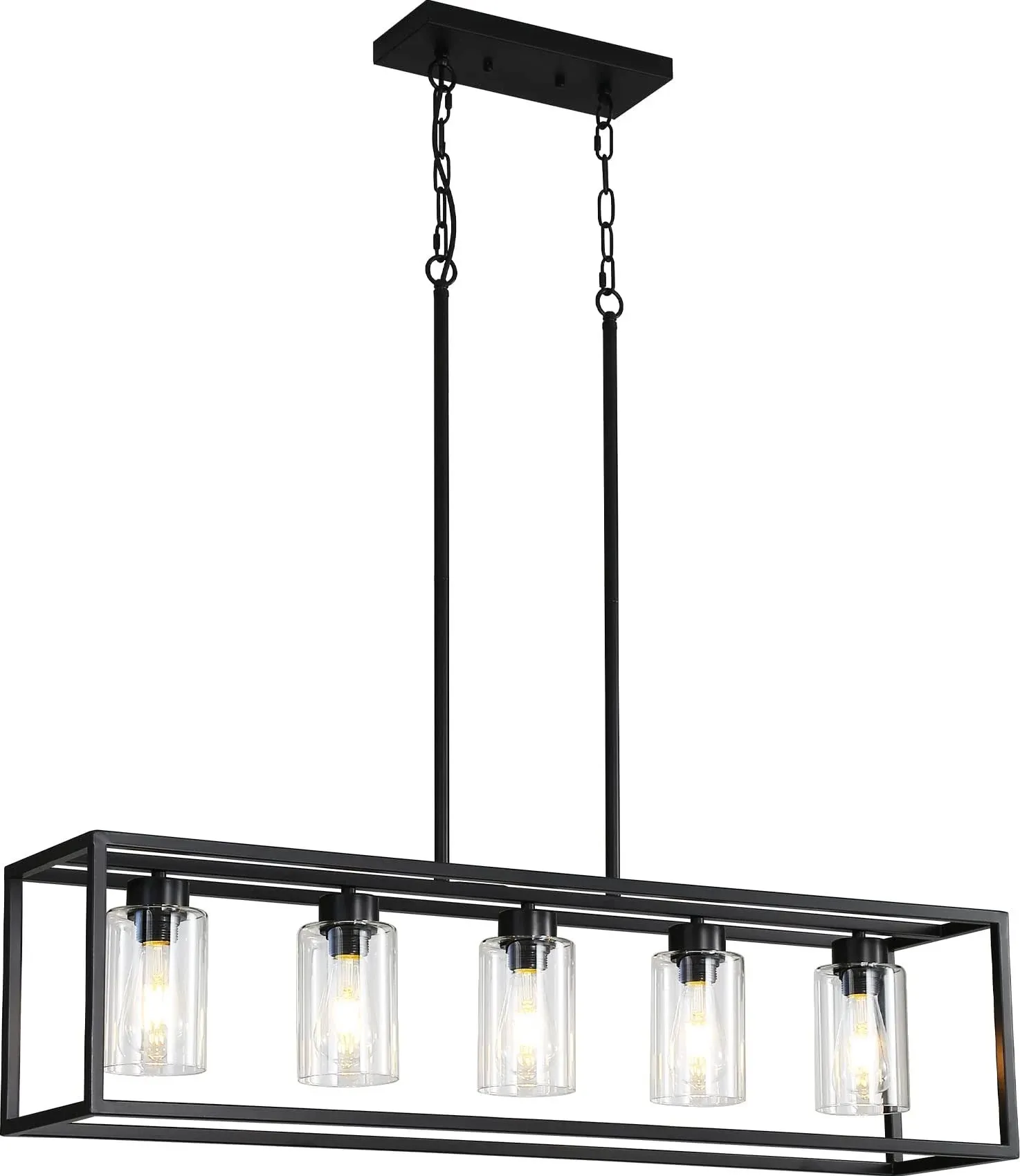 Black 5-Light Dining Room Light Fixture, Modern Farmhouse Chandeliers, Linear...