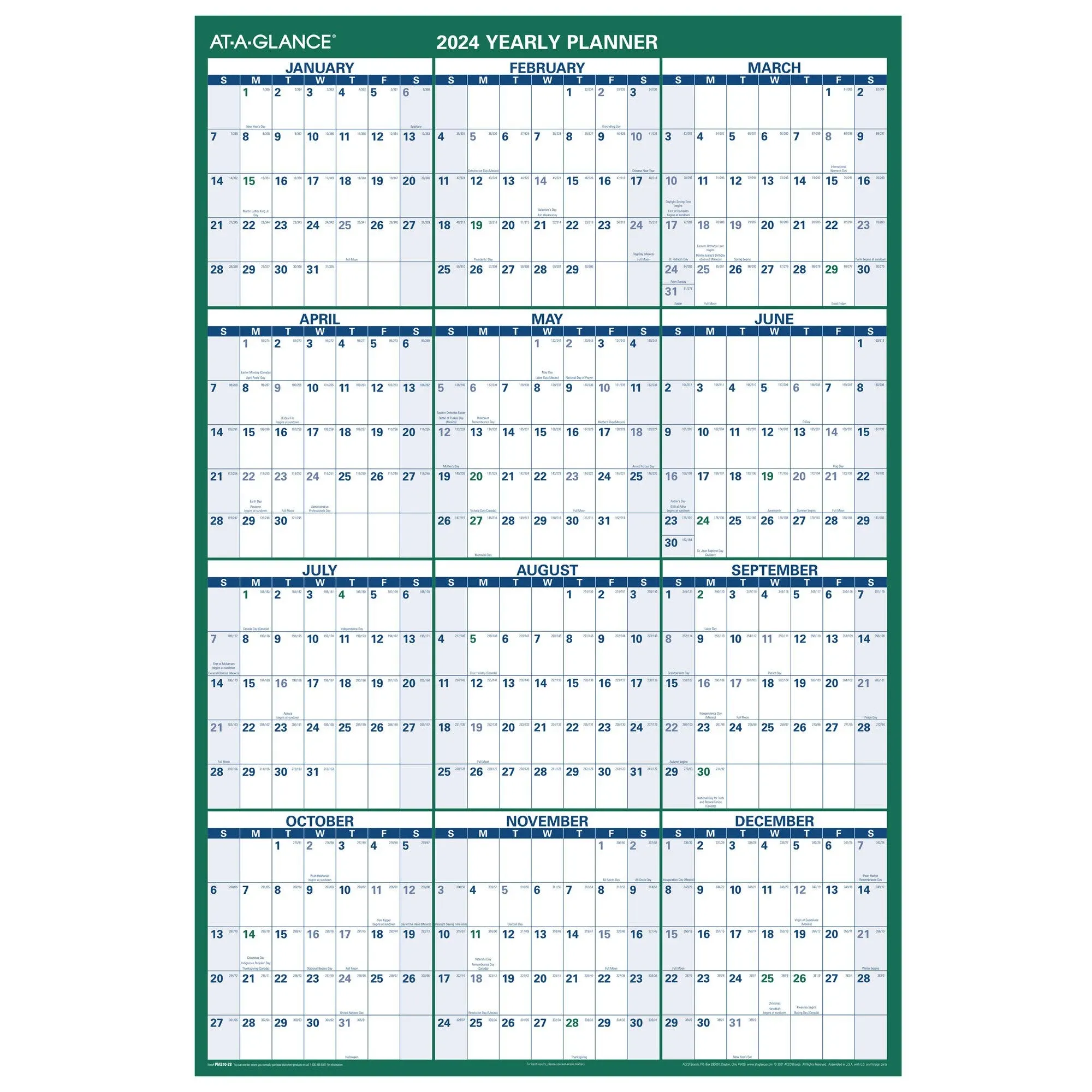 At-a-glance 2025 Vertical Reversible Erasable Wall Calendar Extra Large 32 x 48