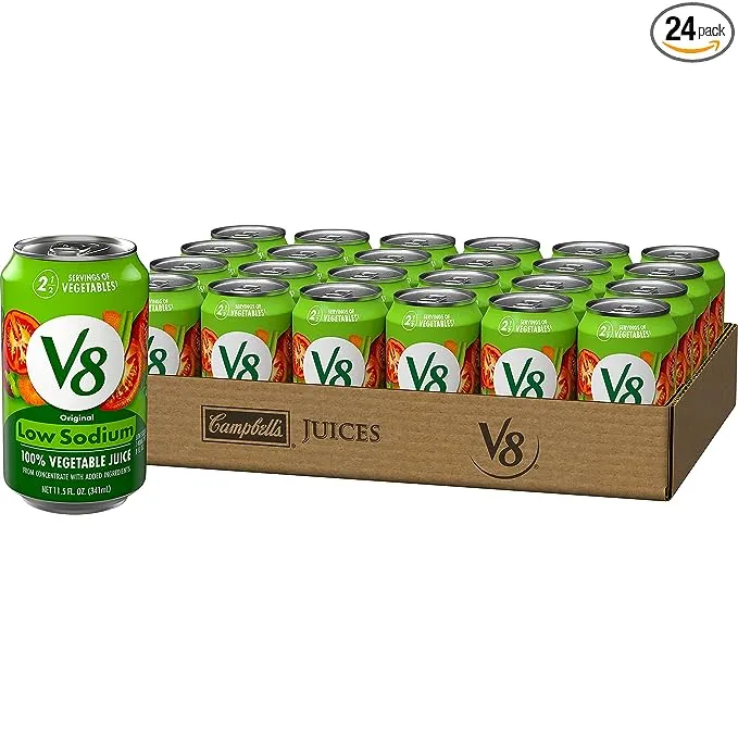 V8 Low Sodium Original 100% Vegetable Juice, Vegetable Blend with Tomato Juice, 11.5 FL OZ Can (Pack of 24)