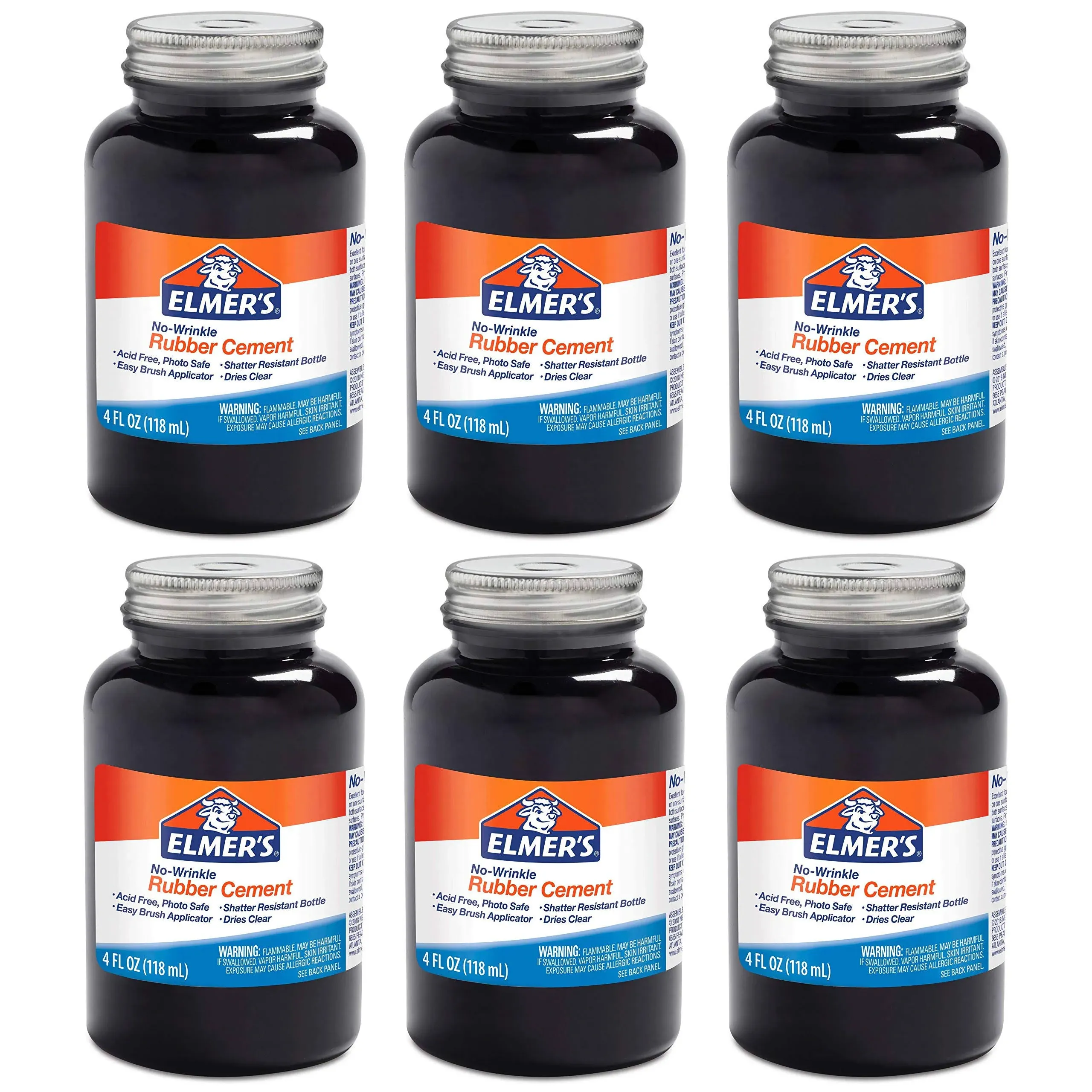 Elmers No-Wrinkle Rubber Cement with Brush (904) - Pack of 6