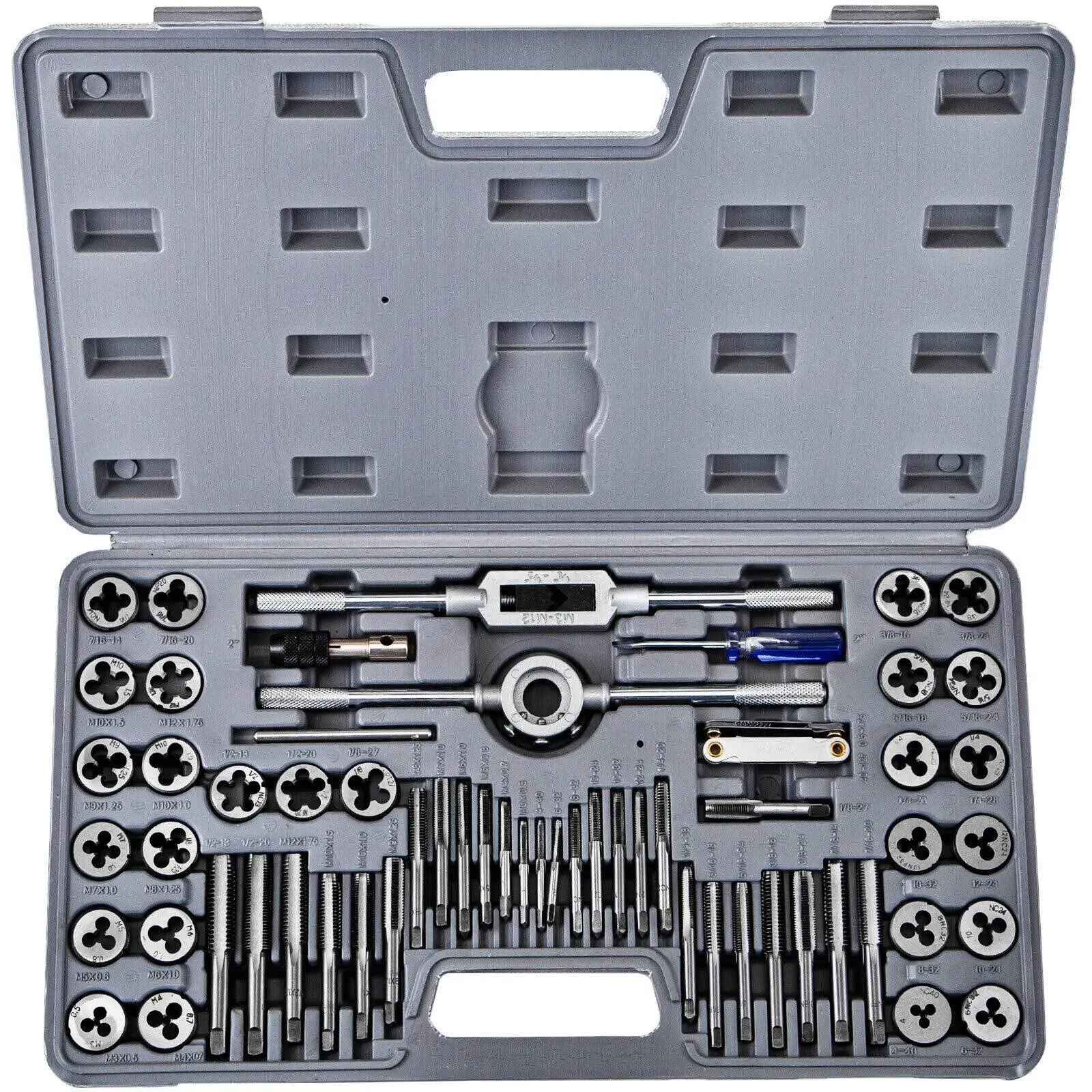 Tap and Die Set 60PC Tap Set Metric and Sae W/Storage Case Carbon Steel Internal