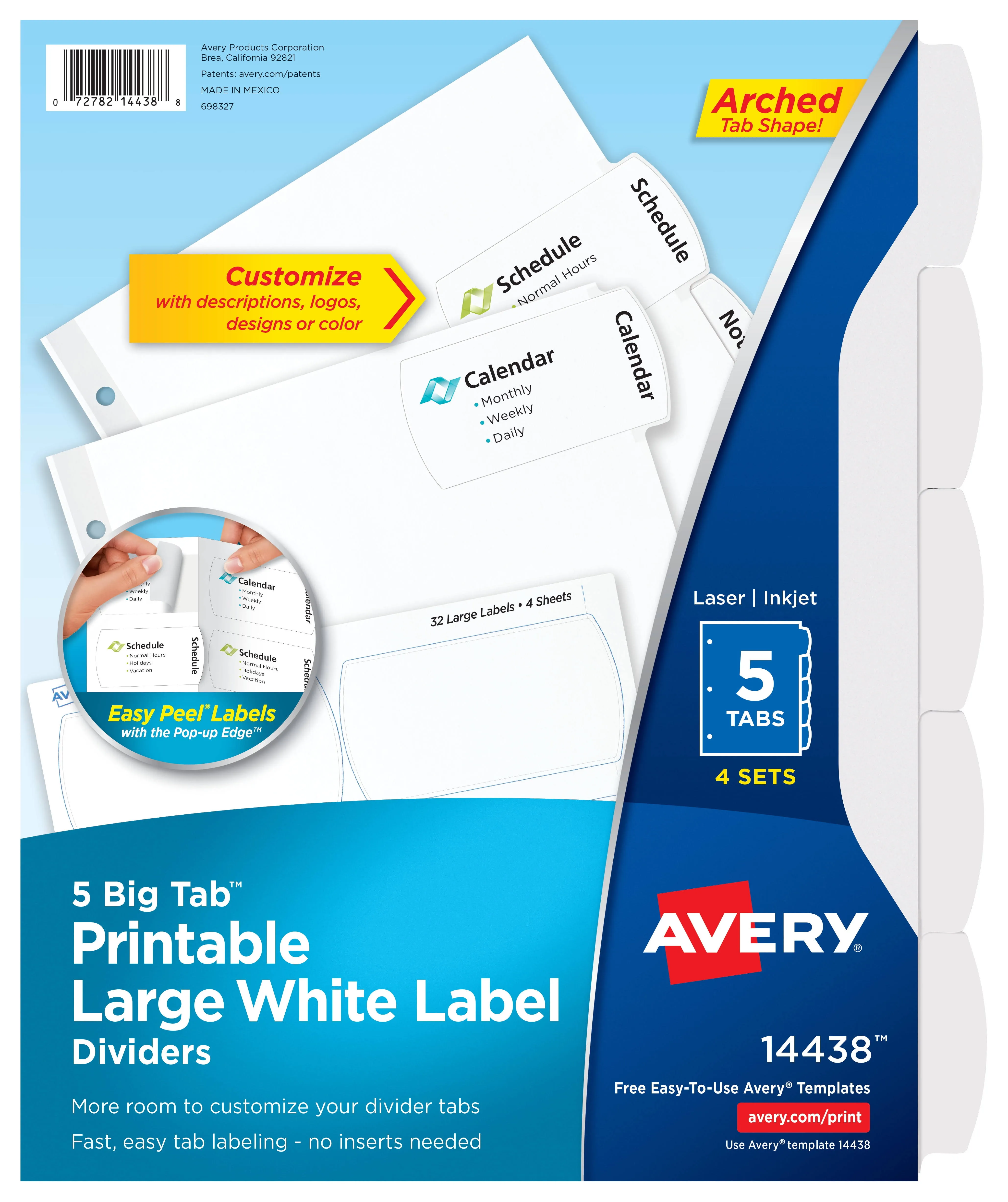 Avery Big Tab Printable Large Label Tab Dividers 5-Tab White 4 Sets 14438