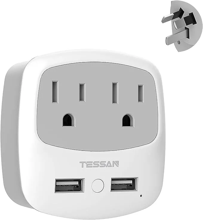 TESSAN Australia New Zealand Power Plug Adapter, Type I Travel Plug Converter with 2 USB Ports 2 AC Outlets, US to Australian Argentina Fiji China Au Adaptor (2 Pack)