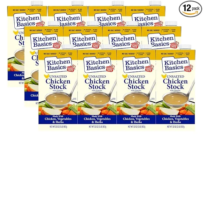 Kitchen Basics Unsalted Chicken Stock, 32 oz Carton, (Pack of 12)