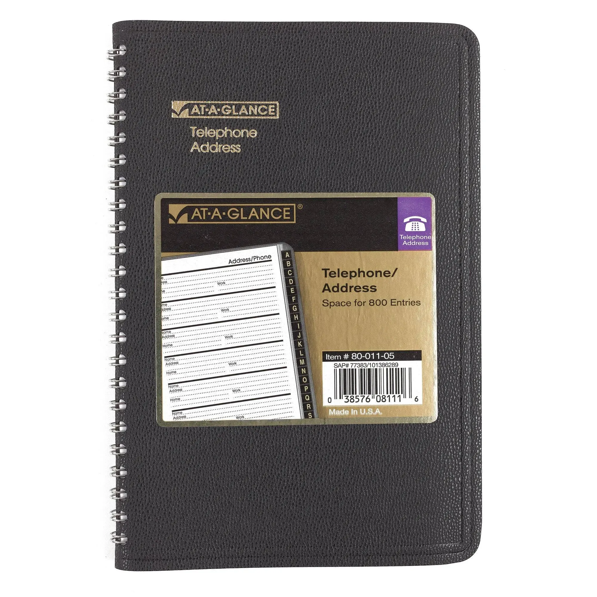 At-a-glance Telephone/Address Book 4-7/8 x 8 Black