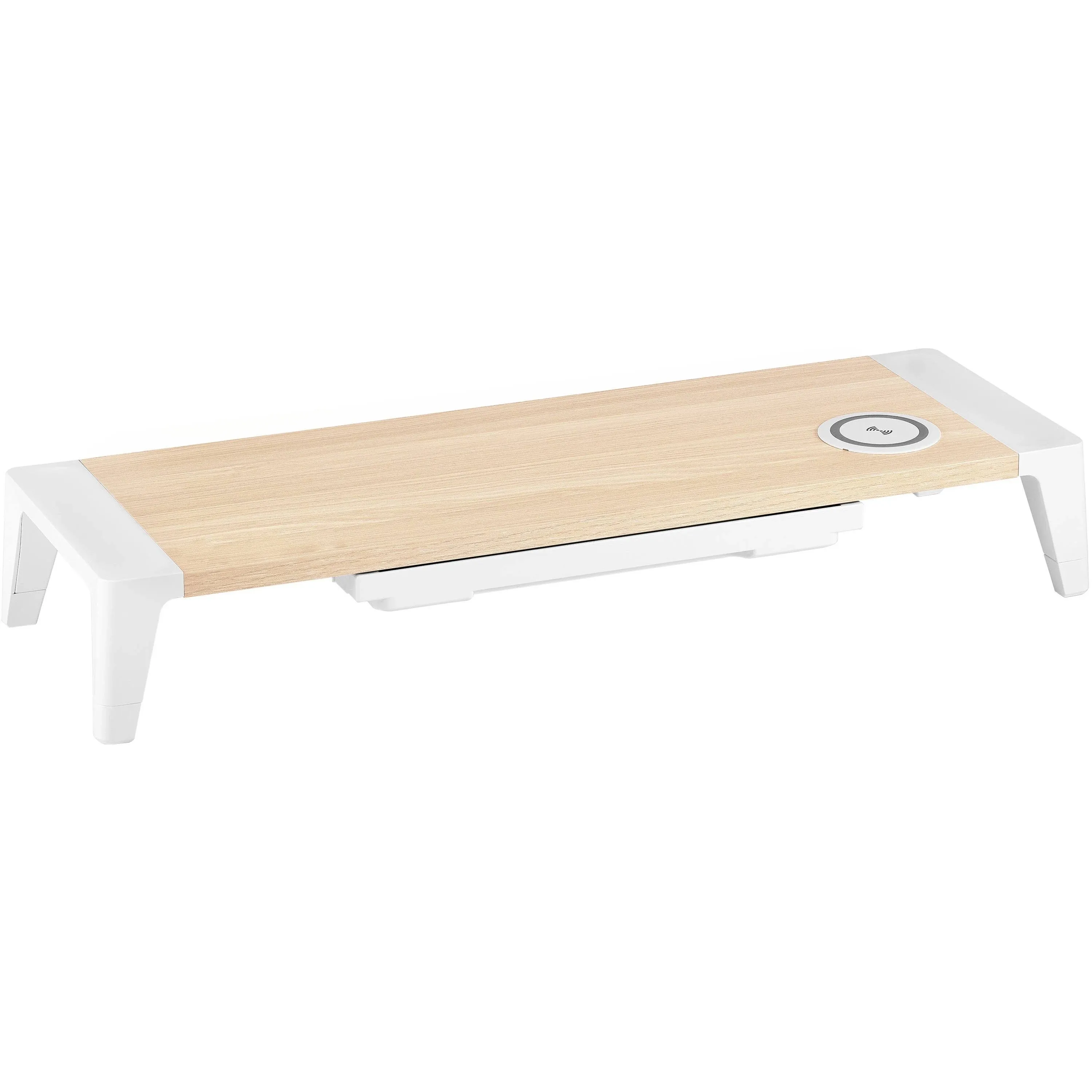 Bostitch Wooden Monitor Stand with Wireless Charging Pad, 9.8" x 26.77" x 4.13", White