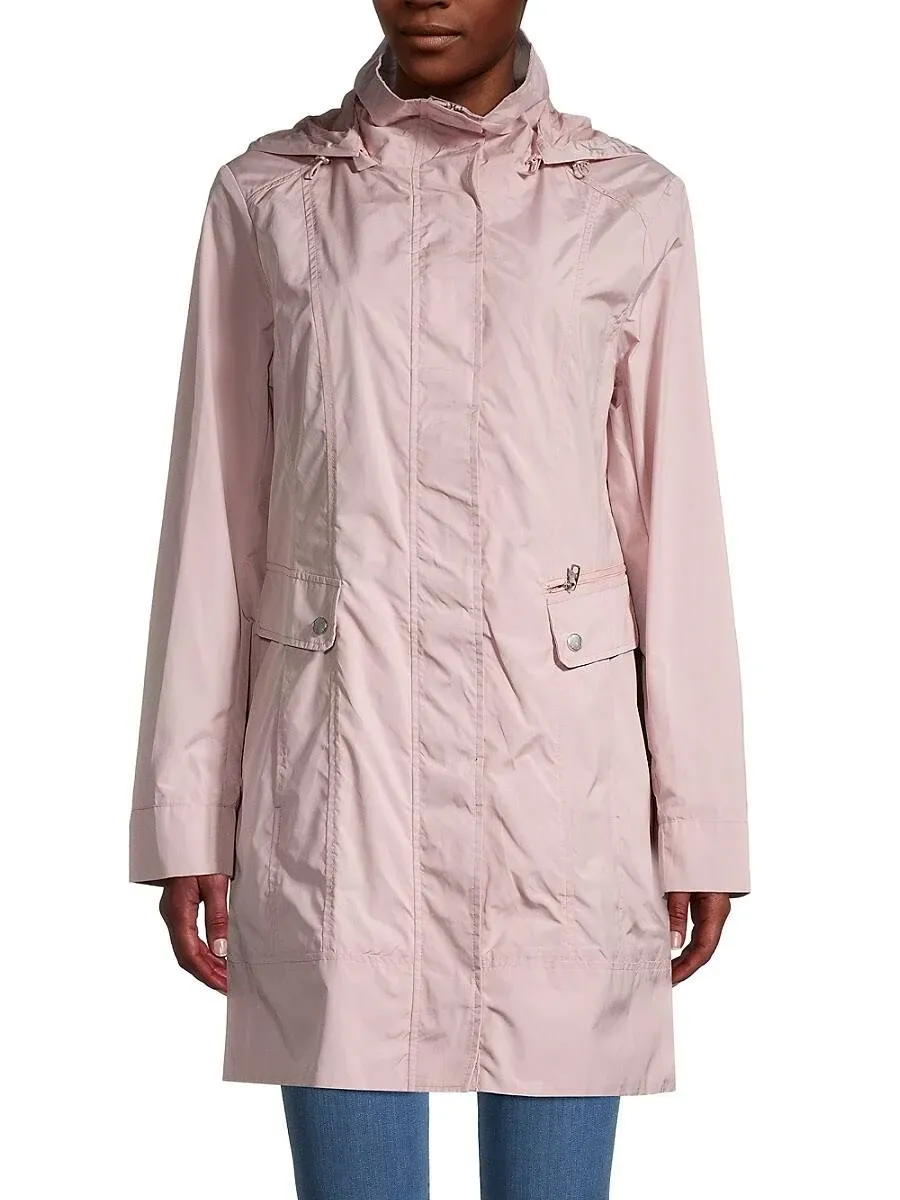 Cole Haan Signature Canyon Rose Back Bow Packable Hooded Raincoat