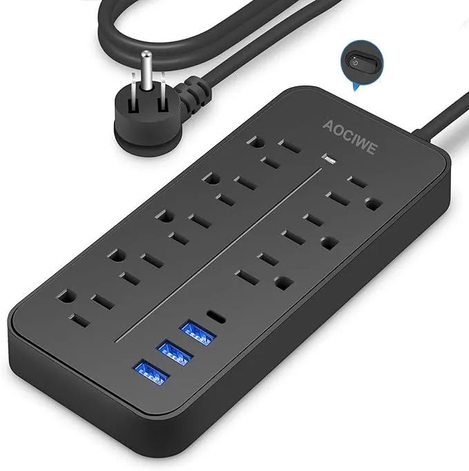 Aociwe Power Strip Surge Protector 8 Outlets & 3 Usb Ports & 1 Usb-c Port