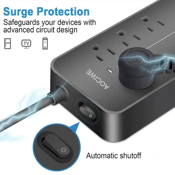 Power Strip Surge Protector - 8 Outlets &amp; 3 USB Ports &amp; 1 USB-C EL-08