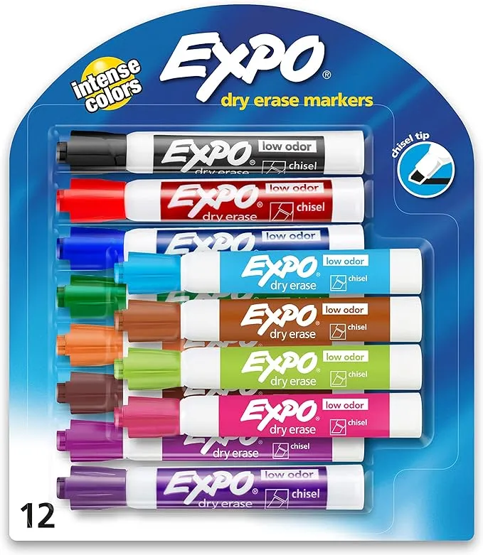 EXPO Low Odor Dry Erase Markers, Chisel Tip, Assorted Colors, 16 Pack