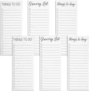 6 Pack Grocery List Magnet Pad for Fridge, to Do Planner, Things to Buy Shopping Notepad, 3 Designs, 3.5 x 9 in, White