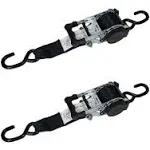 Mytee Products 2" x 10' Auto Retract Ratchet Straps Retractable Ratchet Straps with Coated S Hook Tiedowns for Motorcycles