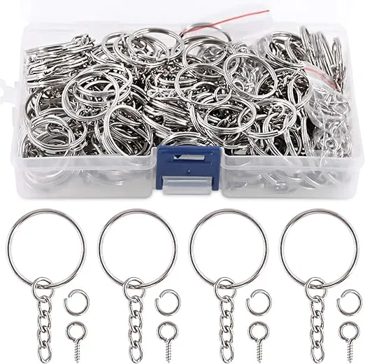 Swpeet 450Pcs Bronze 1" 25mm Key Chain Rings Kit, Including 150Pcs Keychain Rings with Chain and 150Pcs Jump Ring with 150Pcs Screw Eye Pins Bulk for Jewelry Findings Making (Bronze)