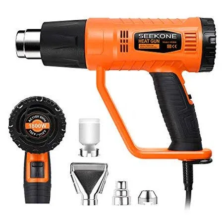 SEEKONE Heat Gun 1800W Heavy Duty Fast Heat Hot Air Gun Kit with 752℉&1112℉（400℃-600℃） Dual-Temperature Settings and 4 Nozzles with Overheat Protection for Crafts, Shrinking PVC, Stripping Paint