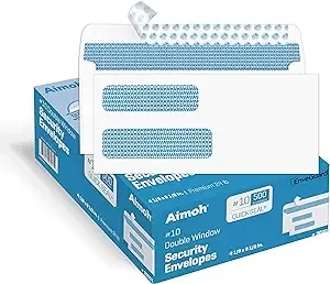 500#10 Double Window SELF Seal Security Envelopes - for Invoices, Statements & Documents, Security Tinted - EnveGuard, Size 4-1/8 x 9-1/2 -White - 24 LB - 500 Count (30001)