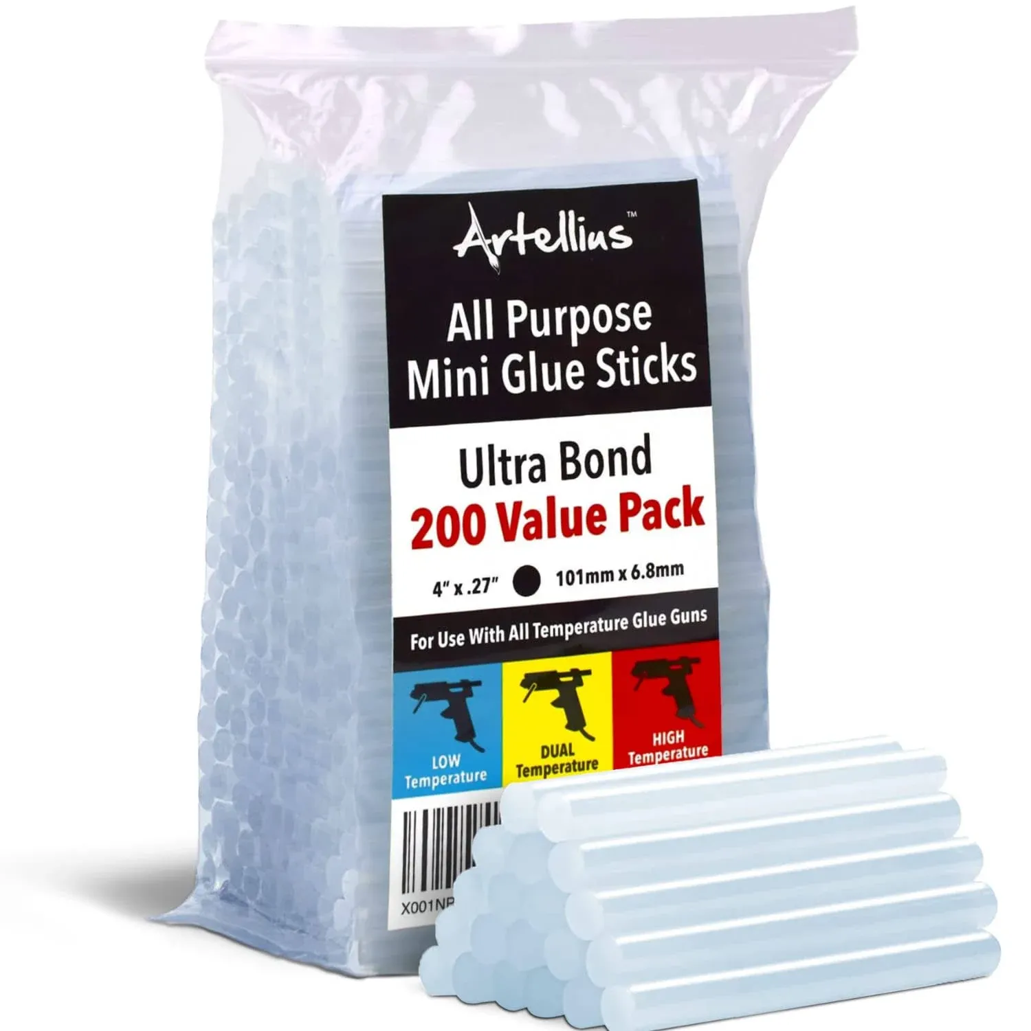 200 Pack Hot Glue Sticks for Art Craft DIY Projects Compatible w/ Most Glue Gun