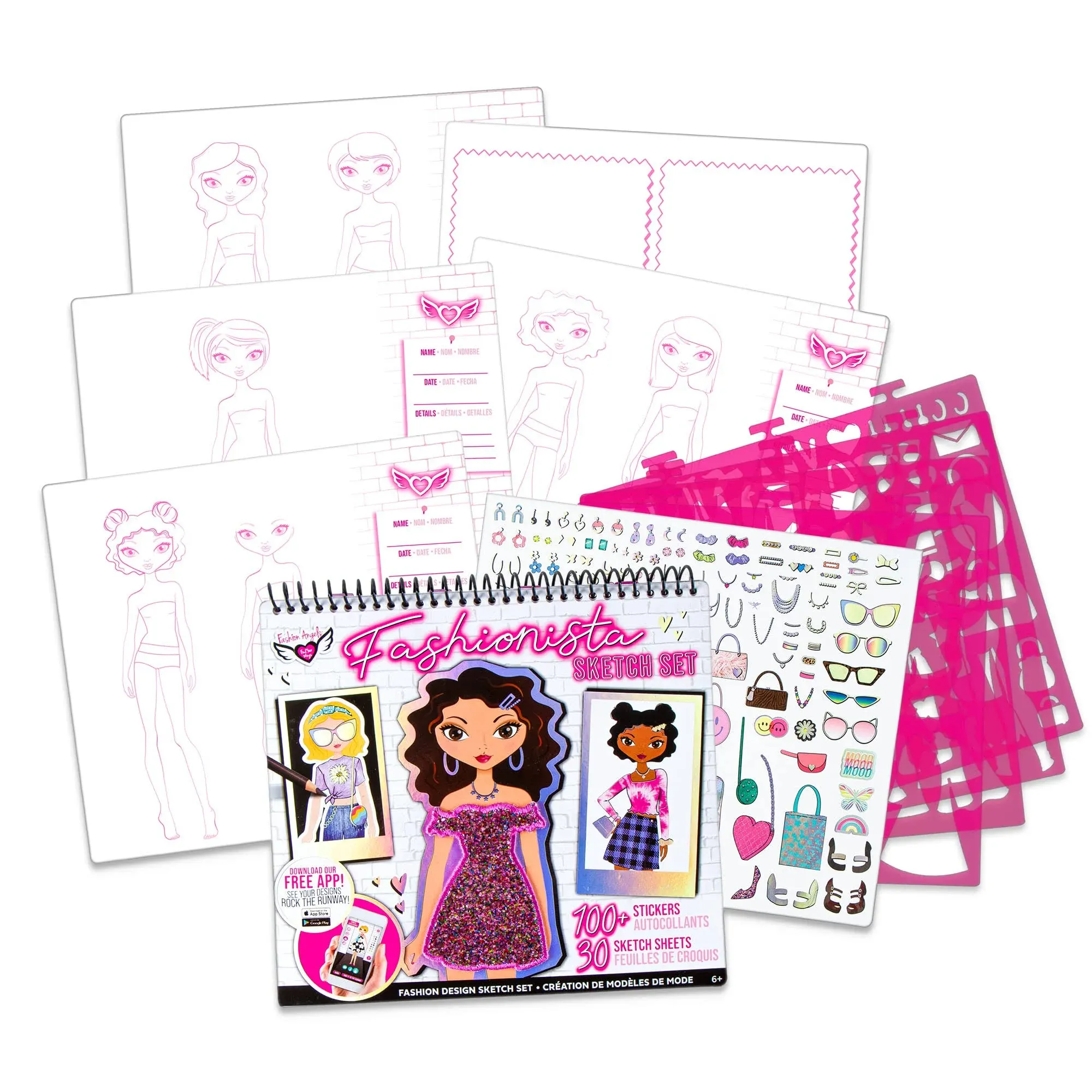 Fashion Angels Fashion Design Sketch Portfolio - Sketch Book for Beginners, Sketch Pad with Stencils and Stickers for Kids 6 and Up, Brown(Covers May Vary)