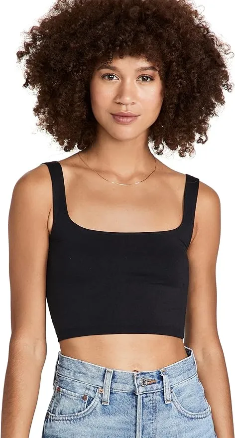 Free People Scoop Neck Black Crop Tank - Black - M/L